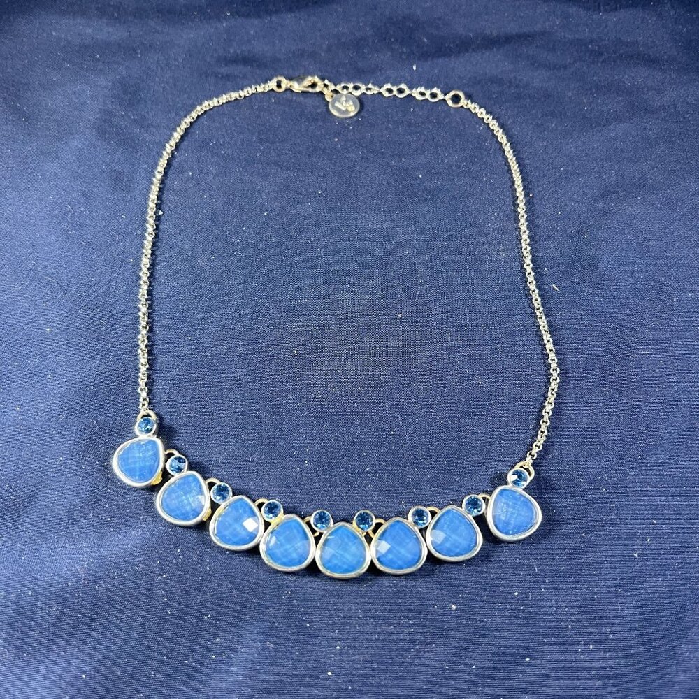 Liz Claiborne Blue Gemstone & Silver Necklace With Adjustable Chain